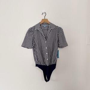 Draper James Women's Blue Gingham Button Down One Piece Size XS NWT